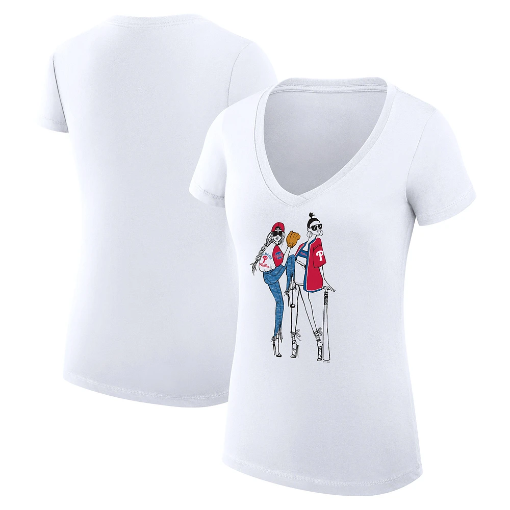 Women's G-III 4Her by Carl Banks White Philadelphia Phillies Super-Slim Fit Lightweight Baseball V-Neck T-Shirt