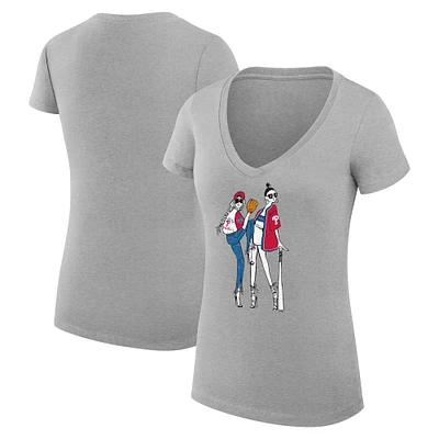Women's G-III 4Her by Carl Banks Heather Gray Philadelphia Phillies Super-Slim Fit Lightweight Baseball V-Neck T-Shirt