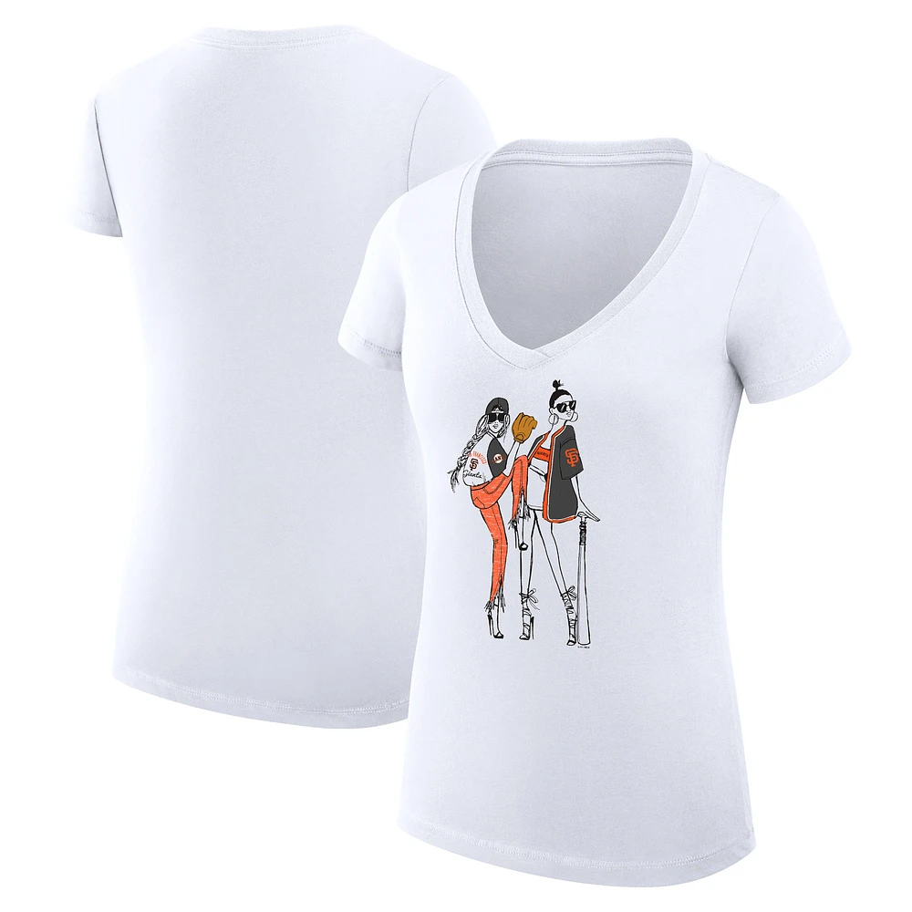 Women's G-III 4Her by Carl Banks White San Francisco Giants Super-Slim Fit Lightweight Baseball V-Neck T-Shirt