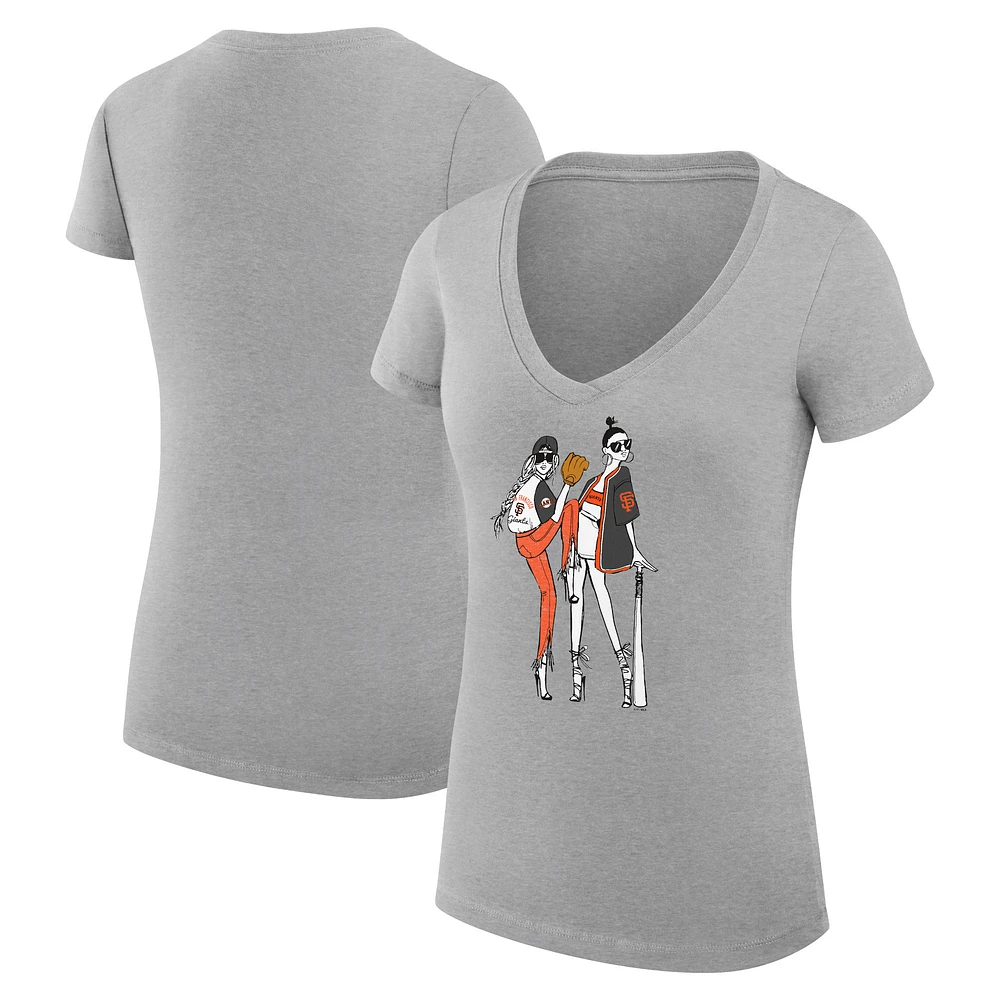 Women's G-III 4Her by Carl Banks Heather Gray San Francisco Giants Super-Slim Fit Lightweight Baseball V-Neck T-Shirt