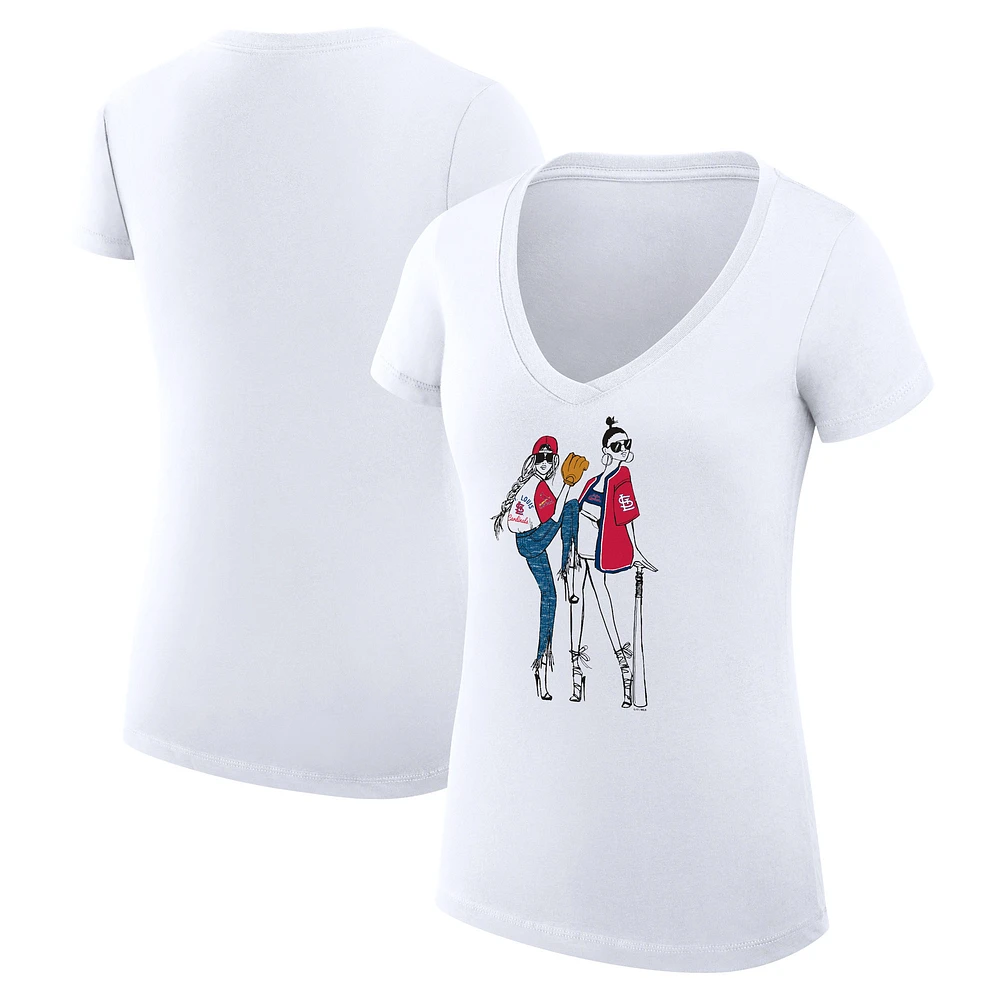 Women's G-III 4Her by Carl Banks White St. Louis Cardinals Super-Slim Fit Lightweight Baseball V-Neck T-Shirt