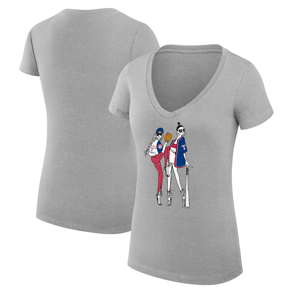 Women's G-III 4Her by Carl Banks Heather Gray Texas Rangers Super-Slim Fit Lightweight Baseball V-Neck T-Shirt
