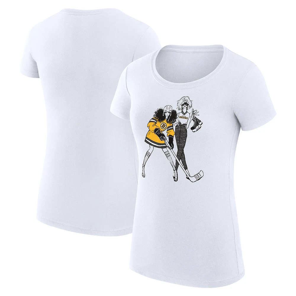 Women's G-III 4Her by Carl Banks White Boston Bruins Super-Slim Fit Lightweight Hockey Girls T-Shirt