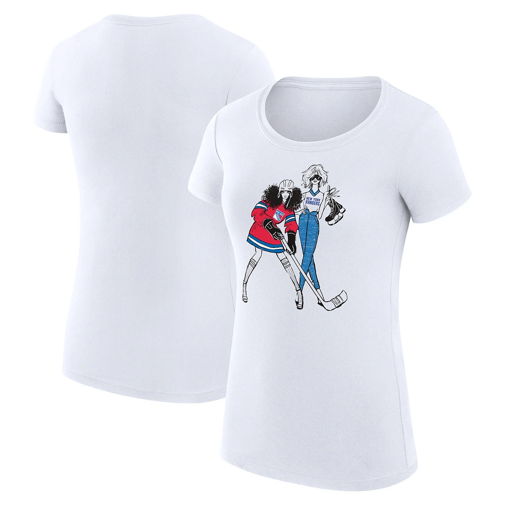 Women's G-III 4Her by Carl Banks White New York Rangers Super-Slim Fit Lightweight Hockey Girls T-Shirt