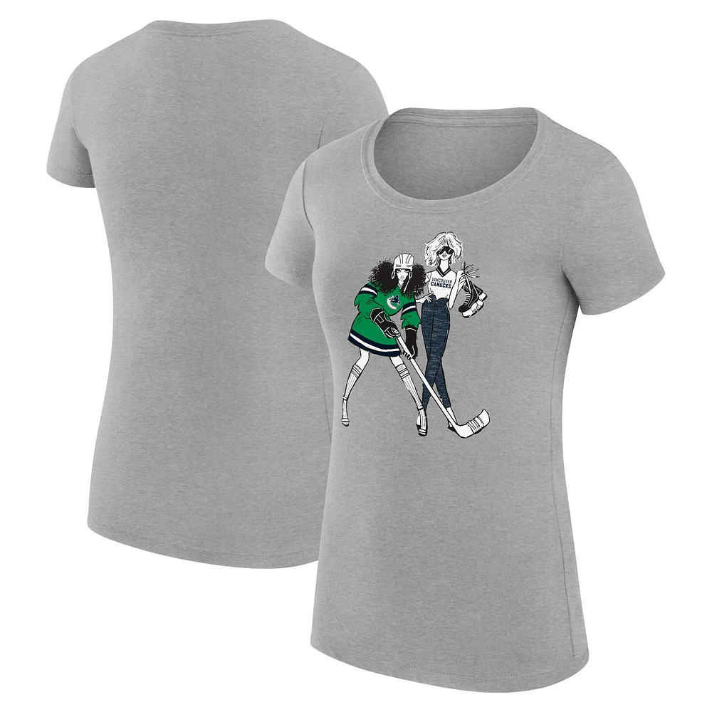 Women's G-III 4Her by Carl Banks Heather Gray Vancouver Canucks Super-Slim Fit Lightweight Hockey Girls T-Shirt