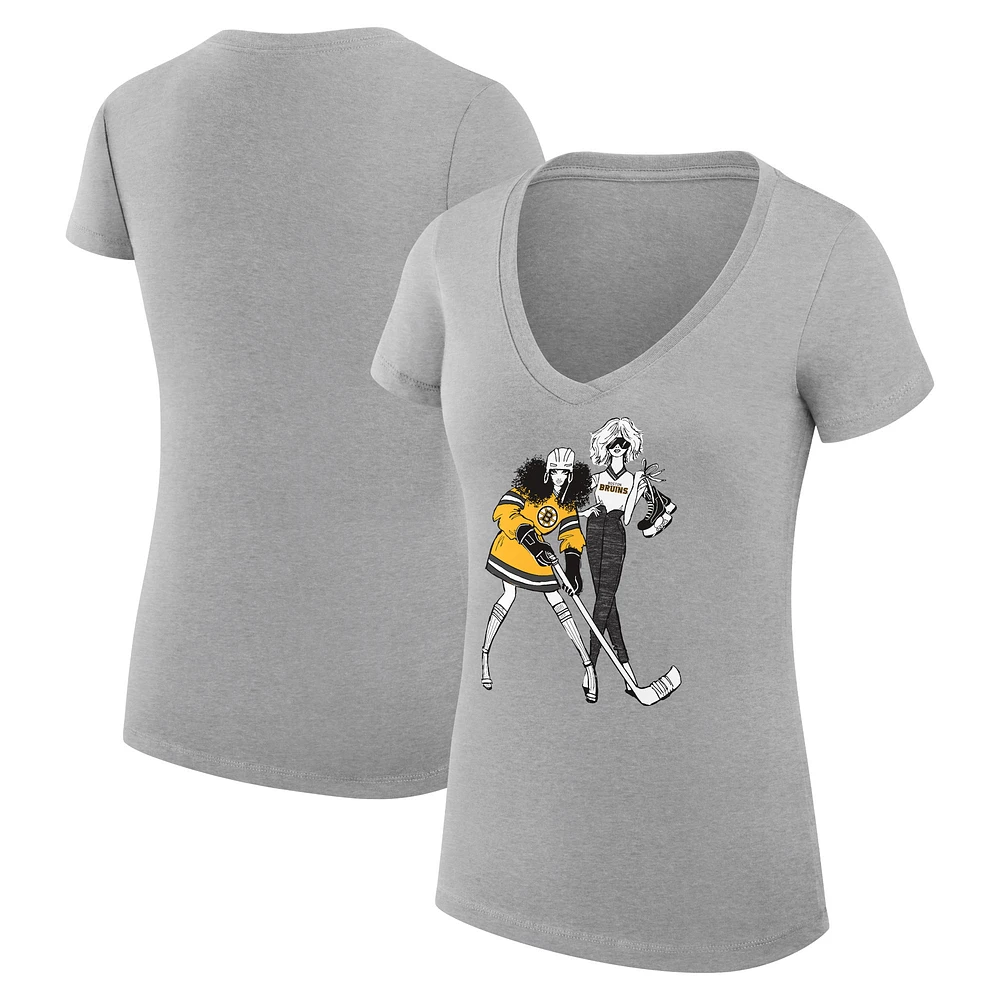 Women's G-III 4Her by Carl Banks Heather Gray Boston Bruins Super-Slim Fit Lightweight Hockey Girls V-Neck T-Shirt