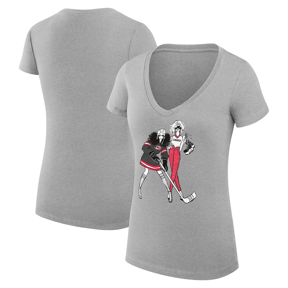 Women's G-III 4Her by Carl Banks Heather Gray Carolina Hurricanes Super-Slim Fit Lightweight Hockey Girls V-Neck T-Shirt