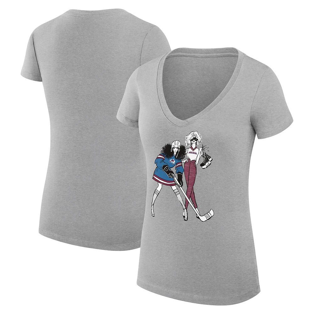 Women's G-III 4Her by Carl Banks Heather Gray Colorado Avalanche Super-Slim Fit Lightweight Hockey Girls V-Neck T-Shirt