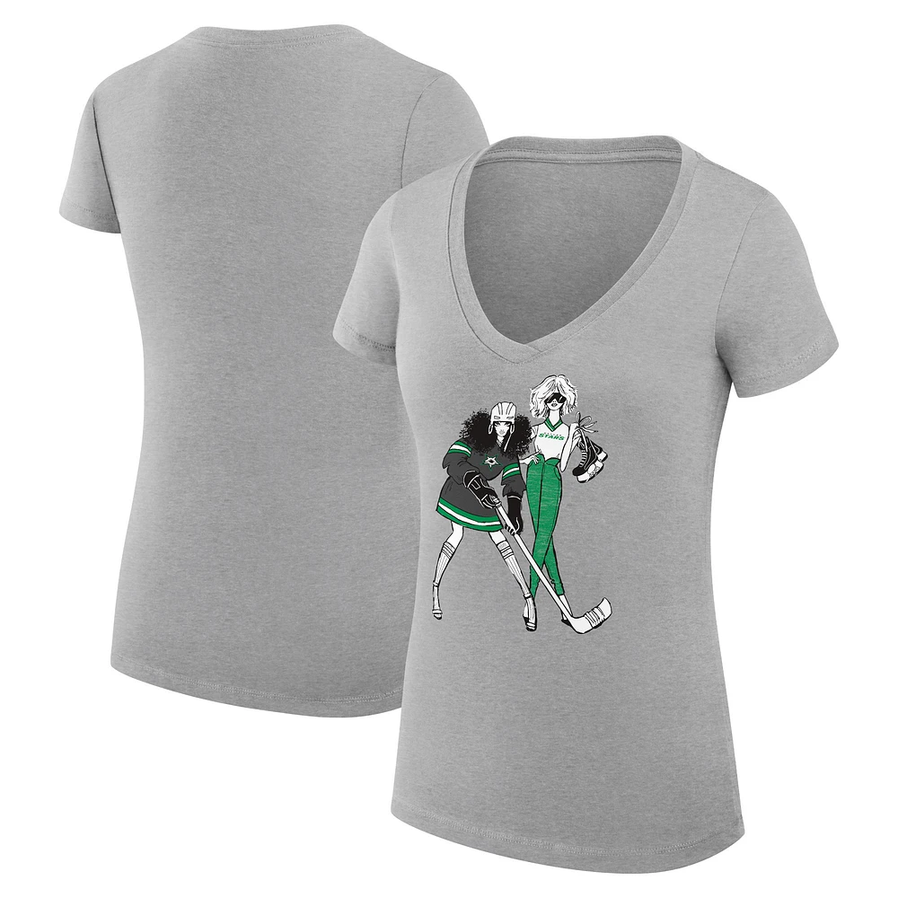 Women's G-III 4Her by Carl Banks Heather Gray Dallas Stars Super-Slim Fit Lightweight Hockey Girls V-Neck T-Shirt