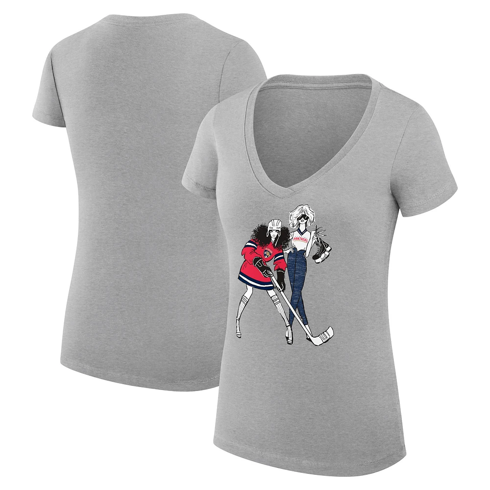 Women's G-III 4Her by Carl Banks Heather Gray Florida Panthers Super-Slim Fit Lightweight Hockey Girls V-Neck T-Shirt