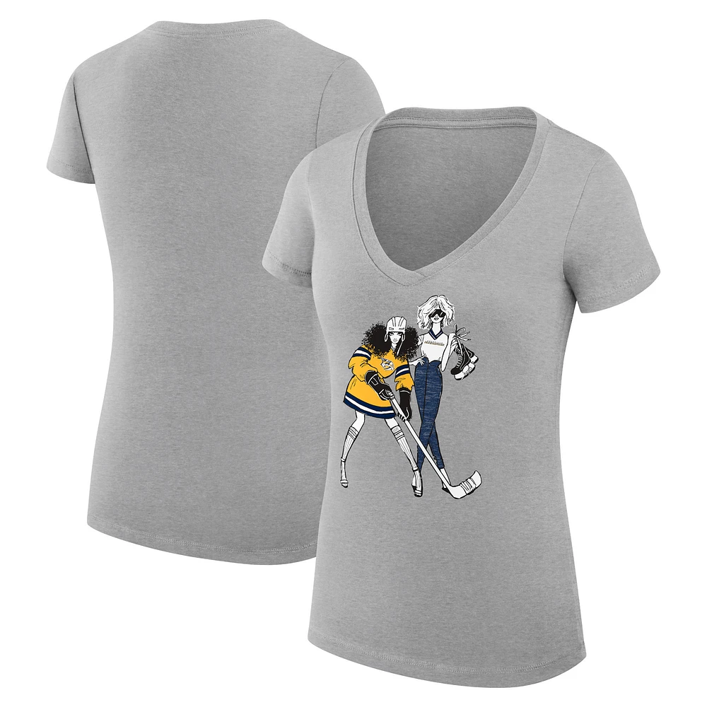 Women's G-III 4Her by Carl Banks Heather Gray Nashville Predators Super-Slim Fit Lightweight Hockey Girls V-Neck T-Shirt