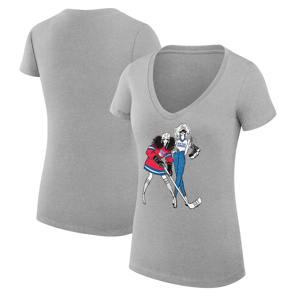 Women's G-III 4Her by Carl Banks Heather Gray New York Rangers Super-Slim Fit Lightweight Hockey Girls V-Neck T-Shirt