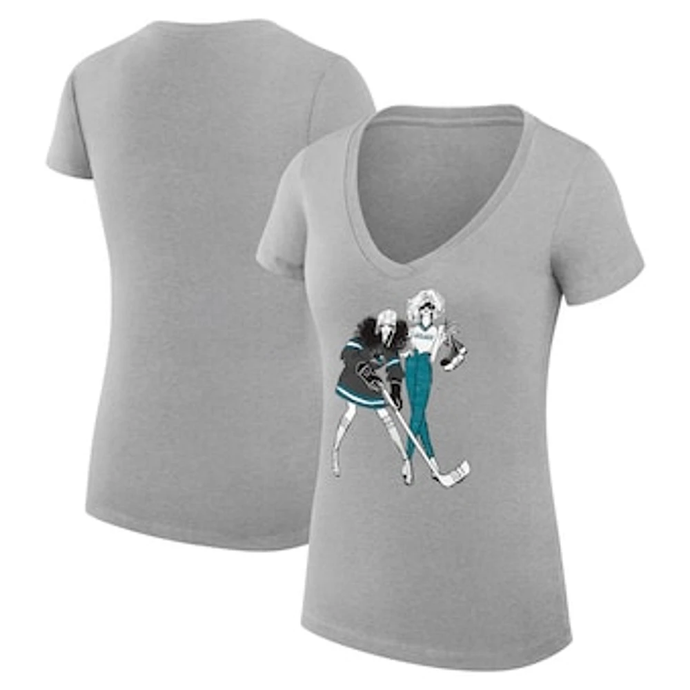 Women's G-III 4Her by Carl Banks Heather Gray San Jose Sharks Super-Slim Fit Lightweight Hockey Girls V-Neck T-Shirt