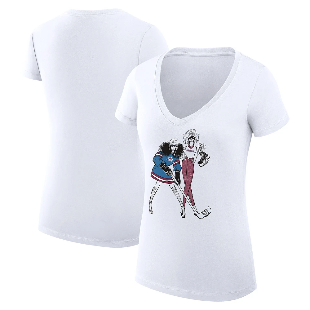 Women's G-III 4Her by Carl Banks White Colorado Avalanche Super-Slim Fit Lightweight Hockey Girls V-Neck T-Shirt