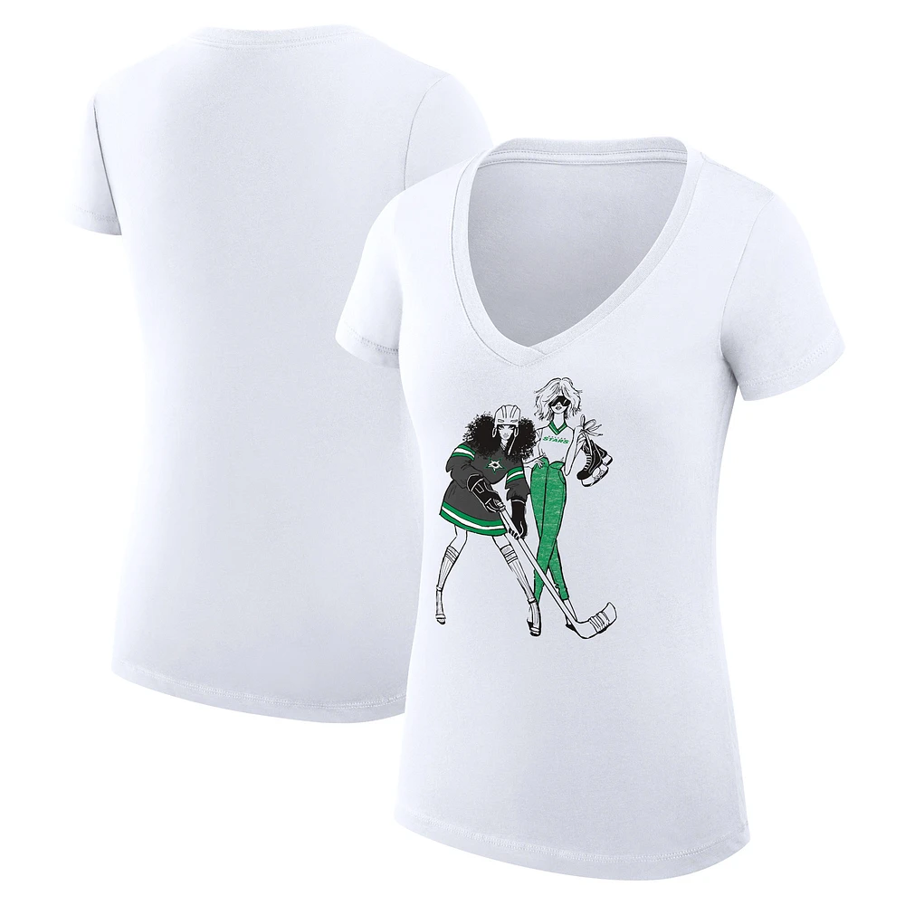 Women's G-III 4Her by Carl Banks White Dallas Stars Super-Slim Fit Lightweight Hockey Girls V-Neck T-Shirt