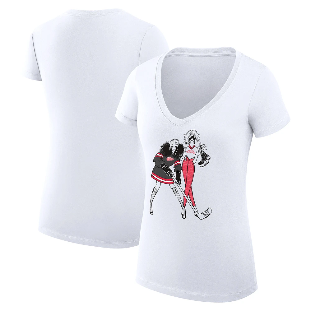 Women's G-III 4Her by Carl Banks White Detroit Red Wings Super-Slim Fit Lightweight Hockey Girls V-Neck T-Shirt