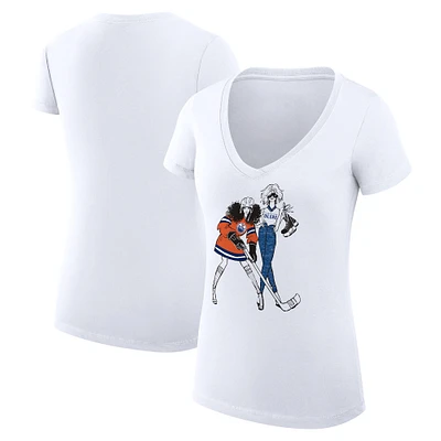 Women's G-III 4Her by Carl Banks  White Edmonton Oilers Hockey Girls V-Neck Fitted T-Shirt