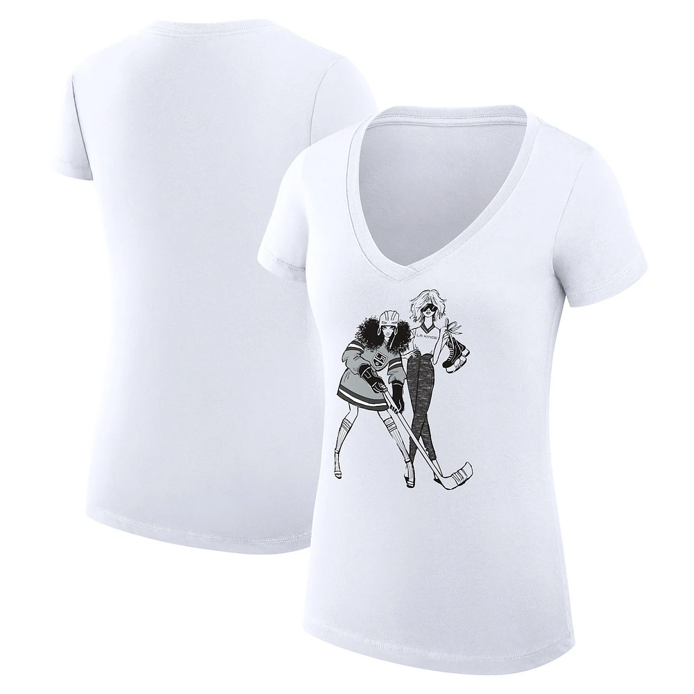 Women's G-III 4Her by Carl Banks White Los Angeles Kings Super-Slim Fit Lightweight Hockey Girls V-Neck T-Shirt