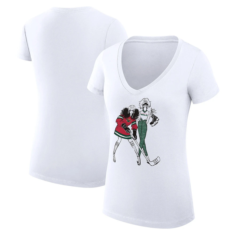 Women's G-III 4Her by Carl Banks White Minnesota Wild Super-Slim Fit Lightweight Hockey Girls V-Neck T-Shirt