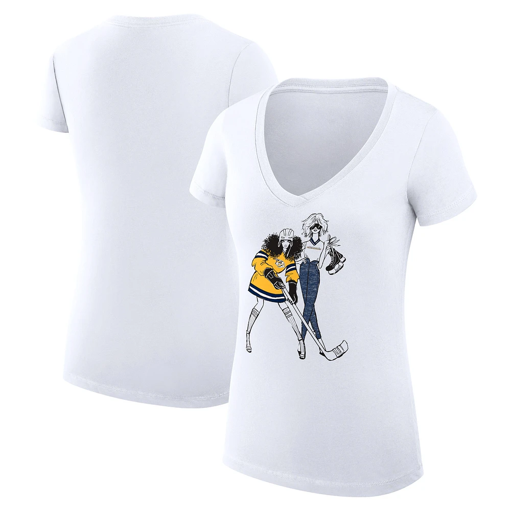 Women's G-III 4Her by Carl Banks White Nashville Predators Super-Slim Fit Lightweight Hockey Girls V-Neck T-Shirt