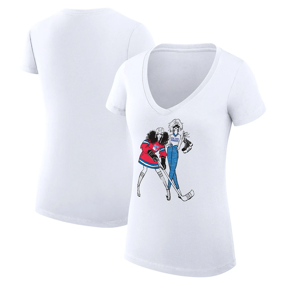 Women's G-III 4Her by Carl Banks White New York Rangers Super-Slim Fit Lightweight Hockey Girls V-Neck T-Shirt