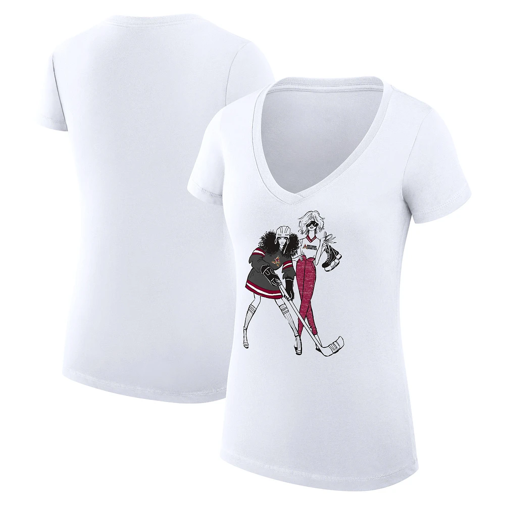 Women's G-III 4Her by Carl Banks White Arizona Coyotes Super-Slim Fit Lightweight Hockey Girls V-Neck T-Shirt