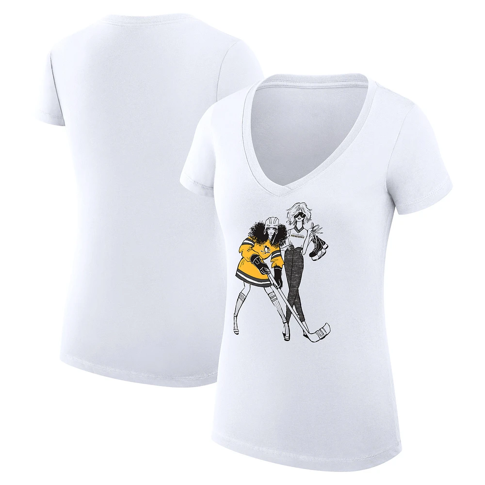 Women's G-III 4Her by Carl Banks White Pittsburgh Penguins Super-Slim Fit Lightweight Hockey Girls V-Neck T-Shirt