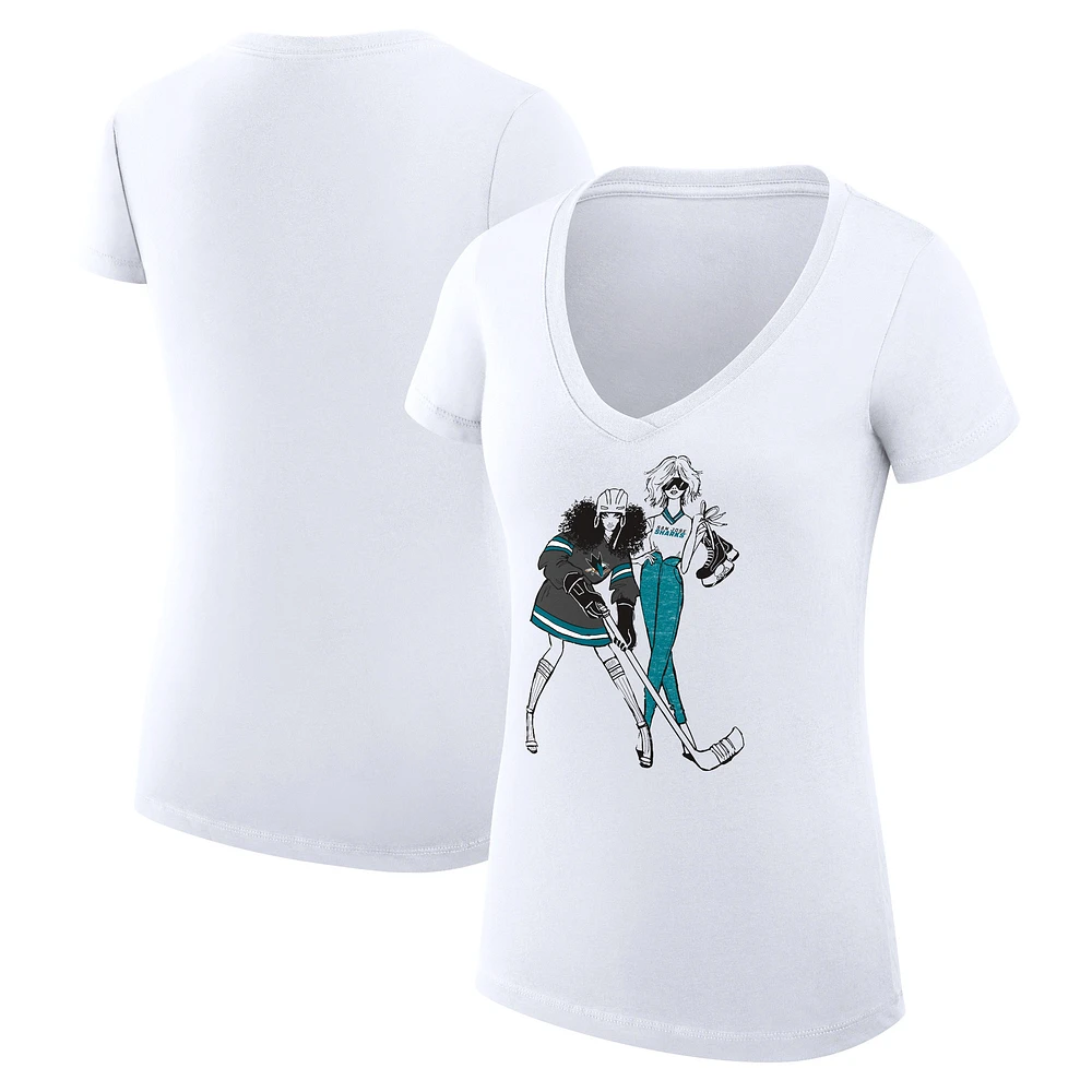 Women's G-III 4Her by Carl Banks White San Jose Sharks Super-Slim Fit Lightweight Hockey Girls V-Neck T-Shirt