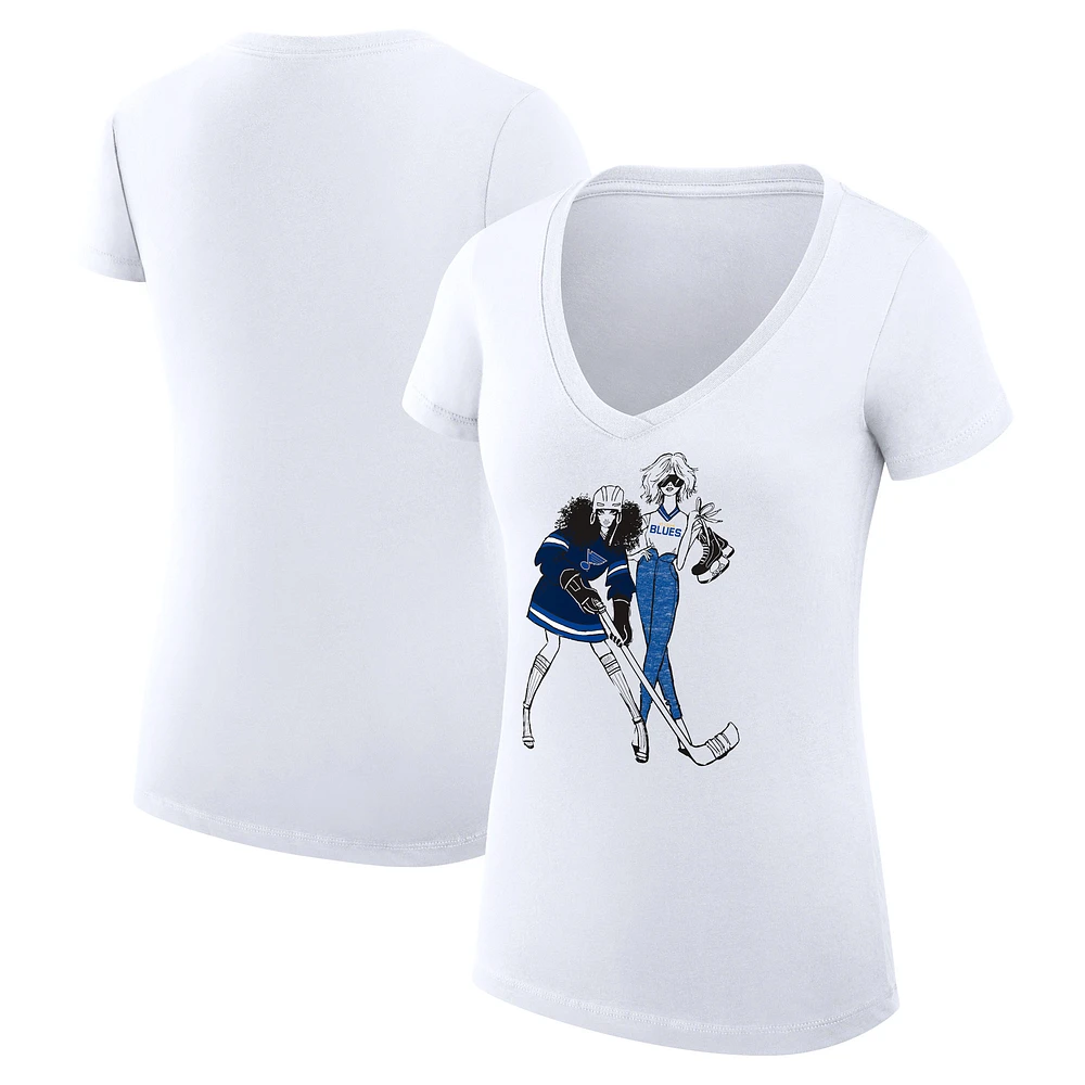 Women's G-III 4Her by Carl Banks White St. Louis Blues Super-Slim Fit Lightweight Hockey Girls V-Neck T-Shirt