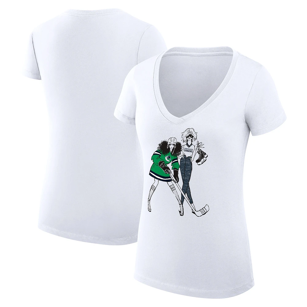 Women's G-III 4Her by Carl Banks White Vancouver Canucks Super-Slim Fit Lightweight Hockey Girls V-Neck T-Shirt