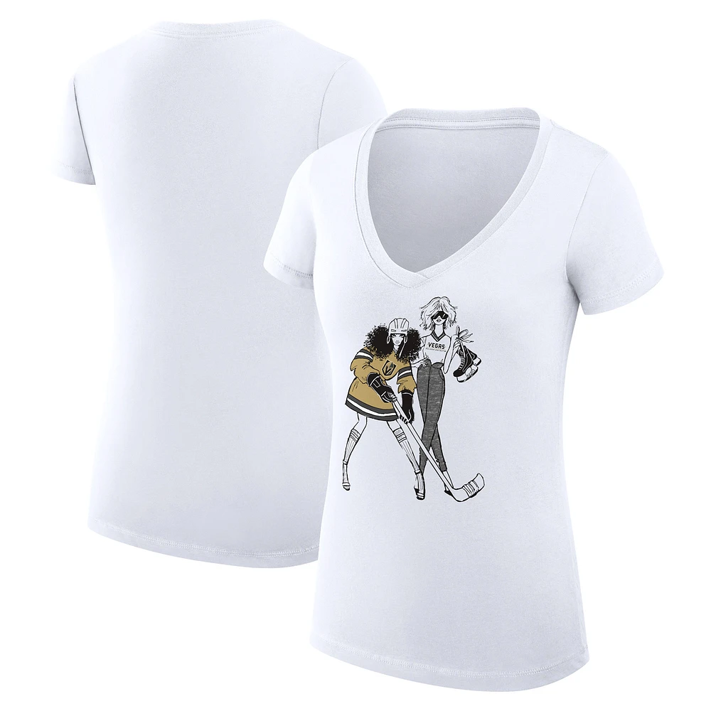 Women's G-III 4Her by Carl Banks White Vegas Golden Knights Super-Slim Fit Lightweight Hockey Girls V-Neck T-Shirt