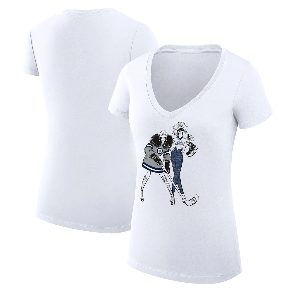 Women's G-III 4Her by Carl Banks White Winnipeg Jets Super-Slim Fit Lightweight Hockey Girls V-Neck T-Shirt