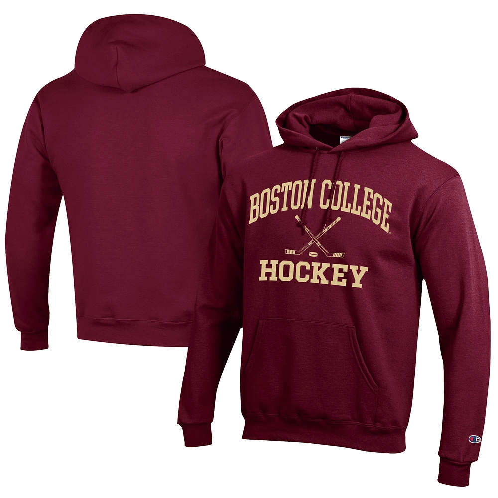 Men's Champion Maroon Boston College Eagles Icon Logo Hockey Eco Powerblend Pullover Hoodie