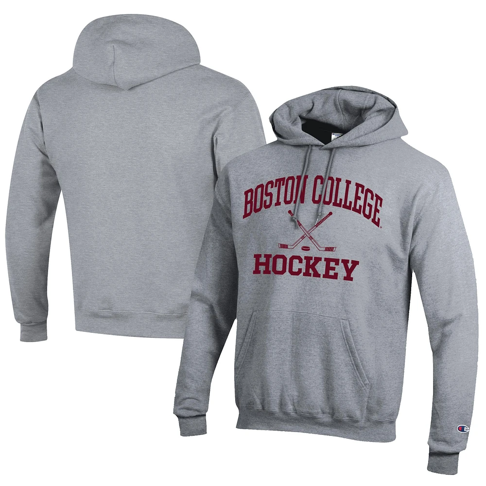 Men's Champion Gray Boston College Eagles Icon Logo Hockey Eco Powerblend Pullover Hoodie