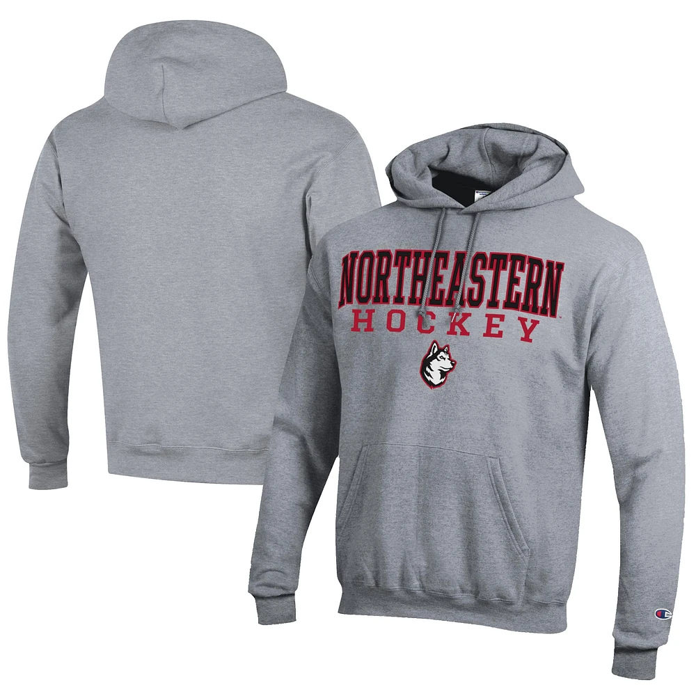 Men's Champion Gray Northeastern Huskies Hockey Eco Powerblend Pullover Hoodie