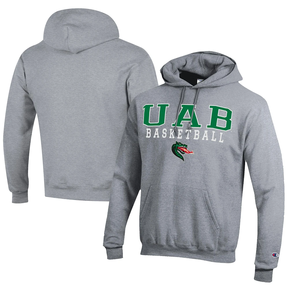 Men's Champion Gray UAB Blazers Stacked Logo Basketball Eco Powerblend Pullover Hoodie