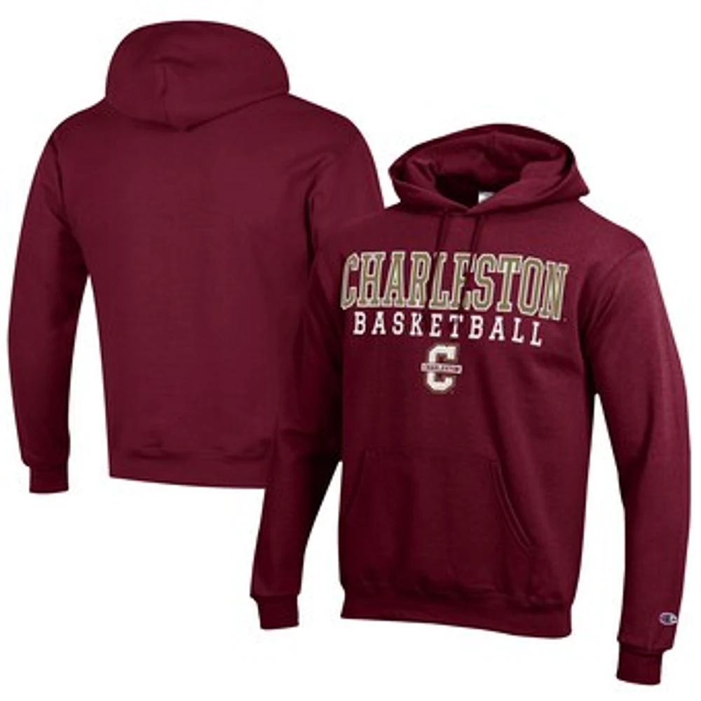 Men's Champion Maroon Charleston Cougars Stacked Logo Basketball Eco Powerblend Pullover Hoodie