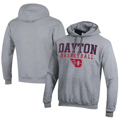 Men's Champion Gray Dayton Flyers Stacked Logo Basketball Eco Powerblend Pullover Hoodie