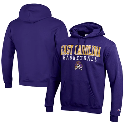Men's Champion Purple ECU Pirates Stacked Logo Basketball Eco Powerblend Pullover Hoodie