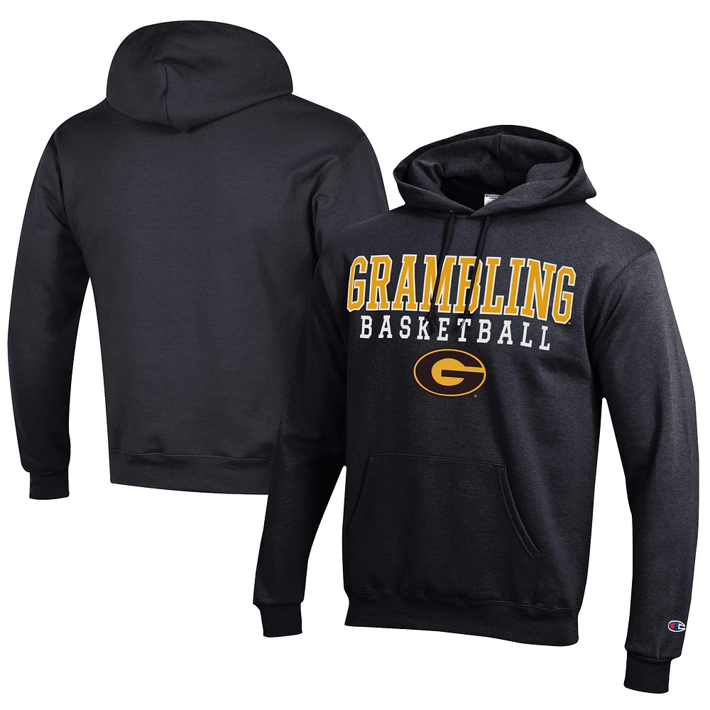 Men's Champion Black Grambling Tigers Stacked Logo Basketball Eco Powerblend Pullover Hoodie