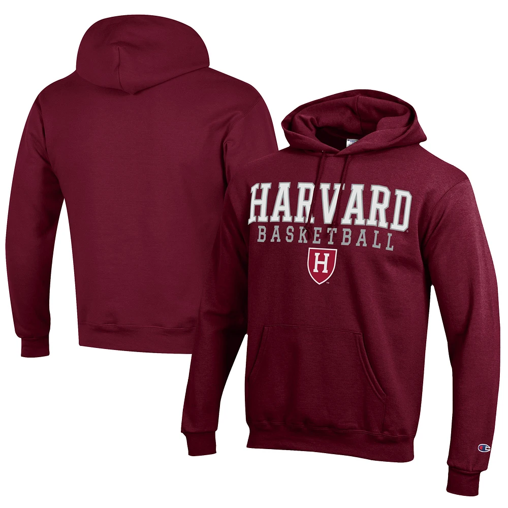 Men's Champion Crimson Harvard Stacked Logo Basketball Eco Powerblend Pullover Hoodie