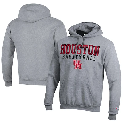 Men's Champion Gray Houston Cougars Stacked Logo Basketball Eco Powerblend Pullover Hoodie