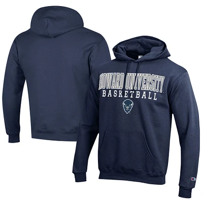 Men's Champion Navy Howard Bison Stacked Logo Basketball Eco Powerblend Pullover Hoodie