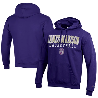 Men's Champion Purple James Madison Dukes Stacked Logo Basketball Eco Powerblend Pullover Hoodie