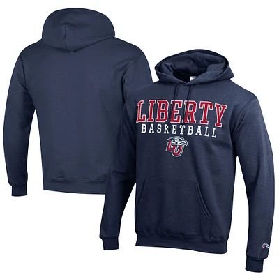 Men's Champion Navy Liberty Flames Stacked Logo Basketball Eco Powerblend Pullover Hoodie
