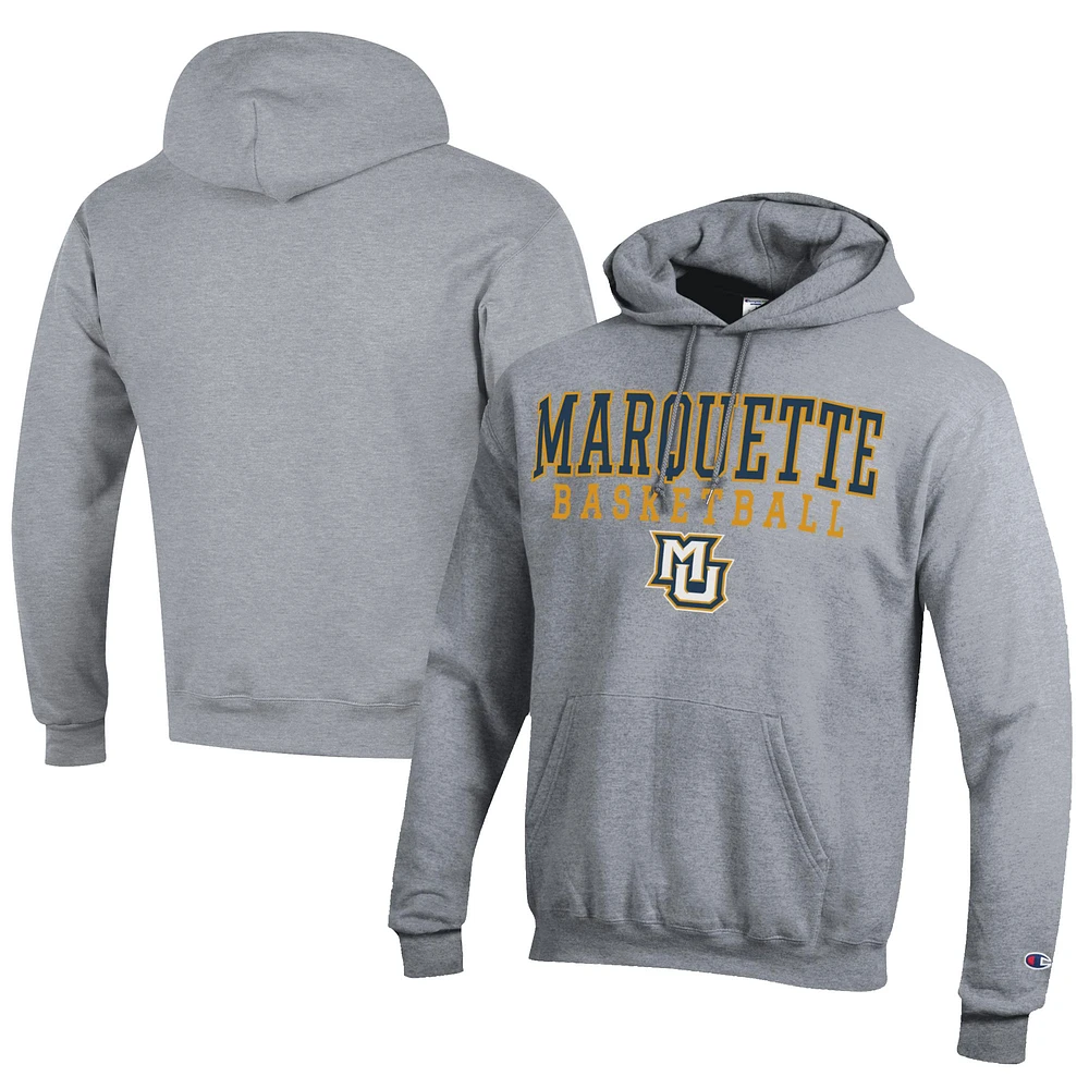 Men's Champion Gray Marquette Golden Eagles Stacked Logo Basketball Eco Powerblend Pullover Hoodie