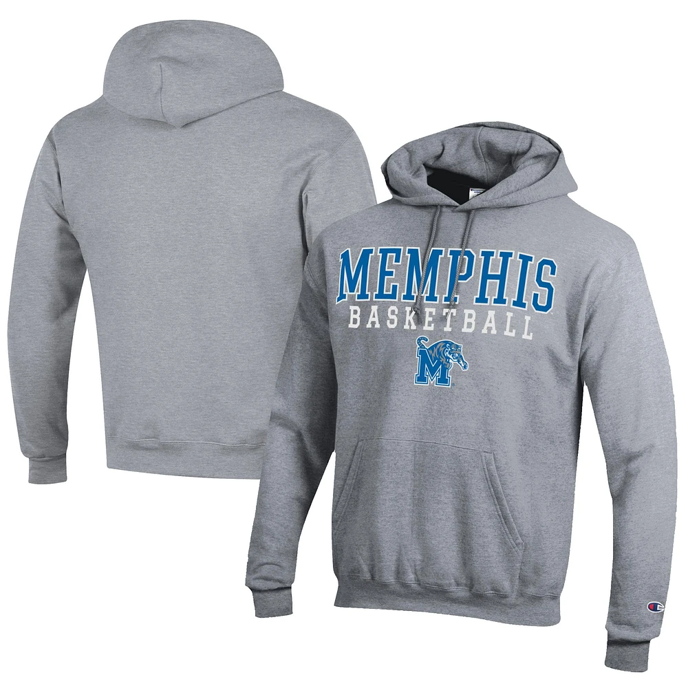 Men's Champion Gray Memphis Tigers Stacked Logo Basketball Eco Powerblend Pullover Hoodie