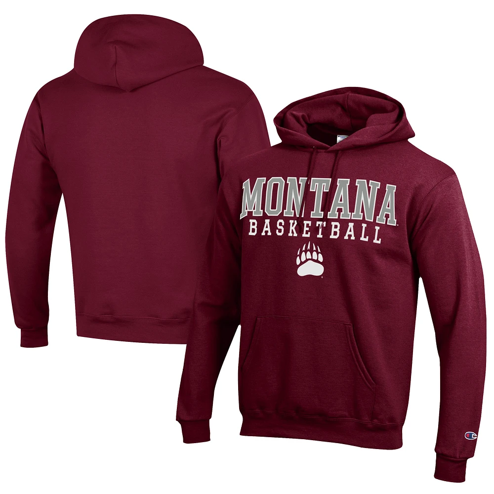 Men's Champion Maroon Montana Grizzlies Stacked Logo Basketball Eco Powerblend Pullover Hoodie