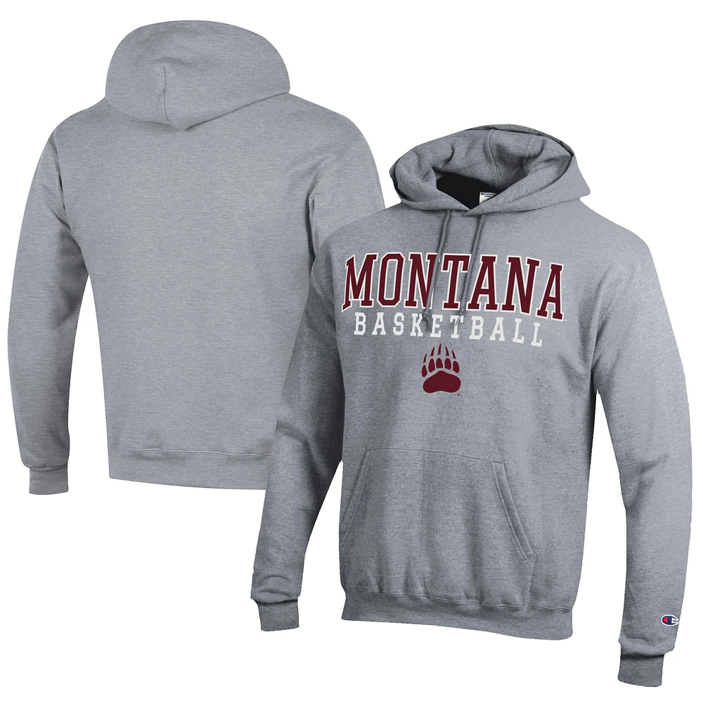 Men's Champion Gray Montana Grizzlies Stacked Logo Basketball Eco Powerblend Pullover Hoodie