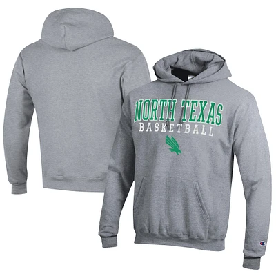 Men's Champion Gray North Texas Mean Green Stacked Logo Basketball Eco Powerblend Pullover Hoodie